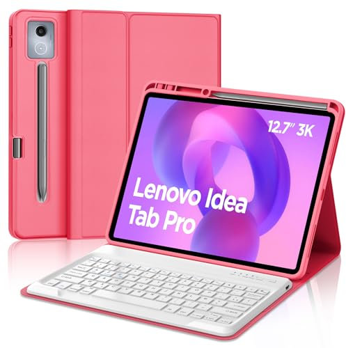 WINCHKING Clavier pour Lenovo Tab P12 12.7 2025, AZERTY Français Keyboard sans Fil, Bluetooth Removable Keyboard Case for Lenovo Tab 12.7 Pouces, Bégonia Rouge