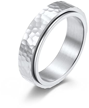 SeiMios Fidget Ring für Angst, Edelstahl, Silber/Gold, Stressabbau, Spinner-Ring für Damen und Herren, gehämmertes Finish