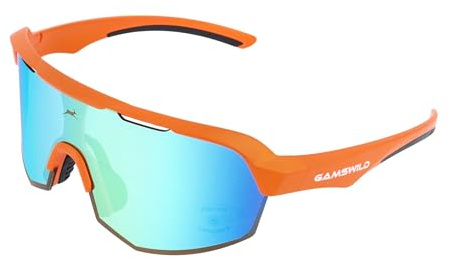 Gamswild WS7140 Sportbrille Sonnenbrille TR90 Fahrradbrille Skibrille Damen Herren Unisex -Beschlagfreiheit- | orange | hellblau| grau-lila |, Farbe: Orange-Topas