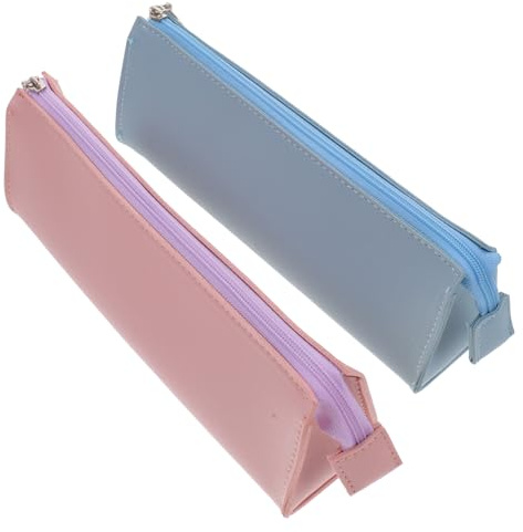 SOIMISS 2 Stück Minimalistisches PU Leder Mäppchen Vielseitige Stiftetuis für Schüler Waschbare Kosmetiktaschen in Silber und Praktischer Organizer für Schreibwaren und Kleine Accessoires