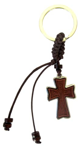 IconsGr Porte-clés religieux chrétien orthodoxe grec avec croix en bois et métal / 1