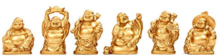 Feng Shui 5,1 cm goldene Kunstharz-Statue, lachender Buddha-Statue, 6 Stück, BS019