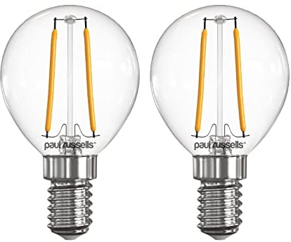 Paul Russells LED Filament Golf Ball Light Small Edison Screw E14, 25w Equivalent 2.5W 250LM Mini Globe G45 LED Bulbs, 2700K Warm White, Energy Saving Chandelier Non-Dimmable Lightbulbs, 2 Pack