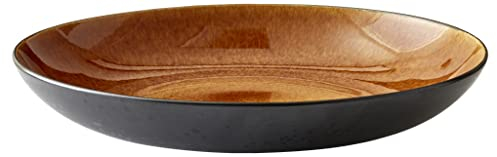 BITZ Coupe, coupe à fruits/saladier en grès, 40 cm de diamètre, lavable au lave-vaisselle, noir/ambre