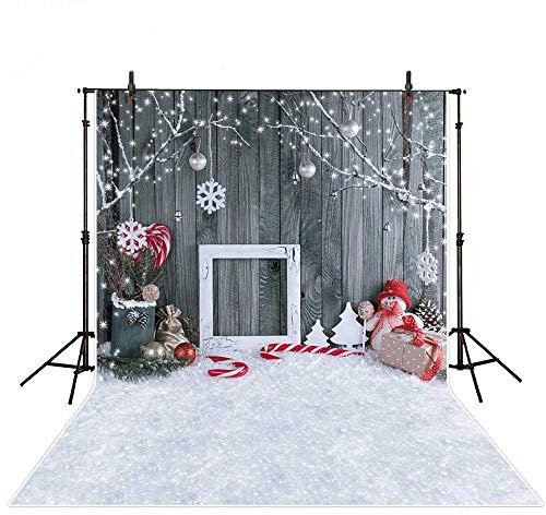 MEHOFOTO Weihnachten Fotostudio Dekoration Holz Effekt Hintergrund mit Schneeflocke und Weihnachtsglocken