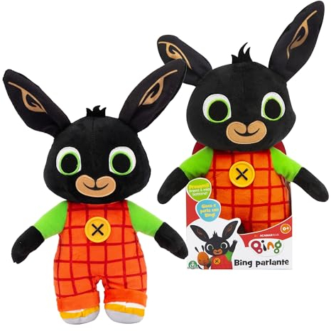 Giochi Preziosi Bing Sprechendes Plüschtier Höhe 33 cm, Spiele Kinder 0 Monate +, Plüschtier Neugeborene, Bing wiederholt Ihre Lieblingssätze mit der Originalstimme, ideal für Gesellschaft während der
