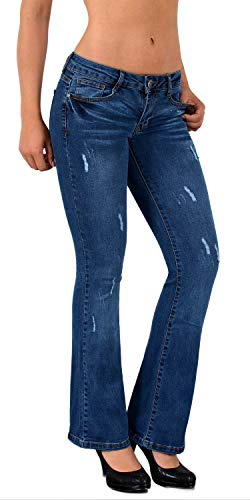 ESRA Damen Jeans Bootcut Jeanshose Schlaghose Damen Hüftjeans Hüfthose, Typ-j751, 40