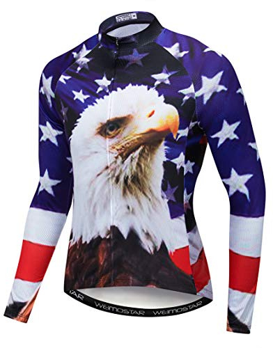 Radfahren Trikot Langarm Herren Mountainbike Trikot Reißverschluss Shirts Rennrad Bekleidung Reiten Sport Racing MTB Tops für Männer Bouse Herbst Herbst Frühling schnell trocknend USA blau Größe M