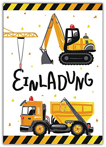Junaversum 10 Einladungskarten zum Kindergeburtstag Jungen Baustelle Bagger