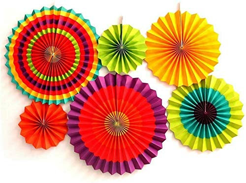 A Liittle Tree® - 12PCs Hanging Tissue Paper Fan Wedding Happy Birthday bunting Banner Paper Party Decorations (PINWHEEL)