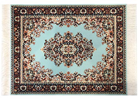 Inusitus Boho-Teppich-Mauspad – kleine Teppich-Schreibtischunterlage mit Fransenkante, rutschfeste Unterseite, Vintage-orientalisches Design für Heimbüro und kreative Räume