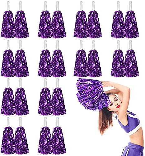LINYAPRY 24 Stk Metallisch Cheerleading Pompons zum Kinder, Cheerleader Jubeln Pom Poms mit Schlagstockgriff, Jubelnde Truppe Handblume zum Erwachsene Mannschaft Geist Sport Spiel Tanzparty (Violett)