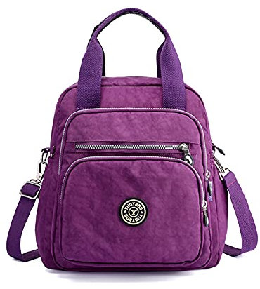 PORRASSO Casual Rucksack Damen Schultertasche Frauen Umhängetasche Nylon Handtasche Daypack für Arbeit Reisen Täglicher Gebrauch Violett