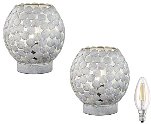 Lichthandel Hoch 2er Set Tischleuchte Metall E14 m. Schnurschalter Retro Beistelltisch Tischlampe Leseleuchte Stehlampe Nachttischlampe Lampe Vintage incl. LED austauschbar