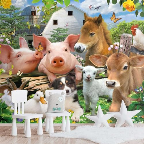 REINDERS Fototapete, Bauernhoftiere, Kinderzimmer, Bilder, Wanddeko, Room Decor, 130 gr. matt Vlies, Mehrfarbig, 260x384cm