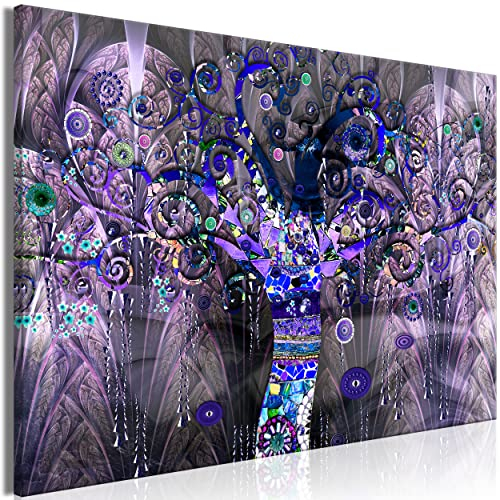 decomonkey Bilder Abstrakt 120x80 cm 1 Teilig Leinwandbilder Bild auf Leinwand Vlies Wandbild Kunstdruck Wanddeko Wand Wohnzimmer Wanddekoration Deko Baum des Lebens Violett Silber Blau