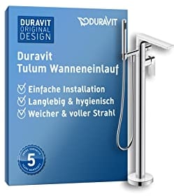Duravit Tulum Wannenarmatur bodenstehend für 2 Verbraucher mit Umstellventil, Einhebel-Wannenmischer mit Keramikmischsystem, Chrom