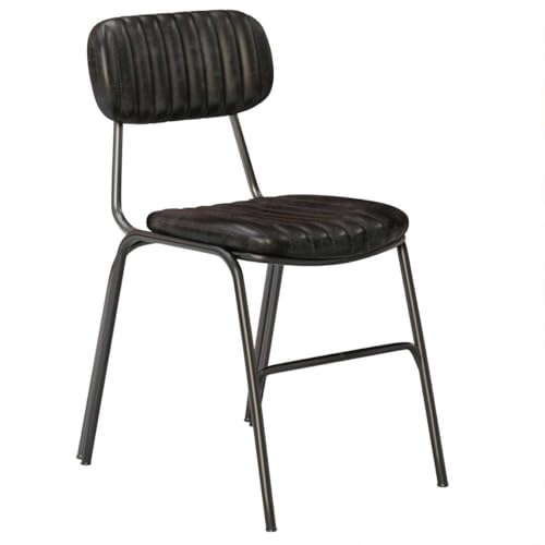 GGMMÖBEL GINO Esszimmerstühle 2-er Set | Küchenstühle | Stuhl Esszimmer | Stühle Retro-Stil | Polsterstuhl | Schwarz | Leder | Sitzhöhe: 49cm