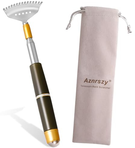 Aznrszy Gratte-dos télescopique, long manche extensible jusqu'à 61 cm, en acier inoxydable très résistant, gratte-dos manuel pour le corps et la tête