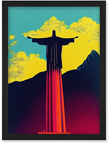 Wee Blue Coo Christ the Redeemer Rio Brazil Pop Art Artwork Framed Wall Art Print A4