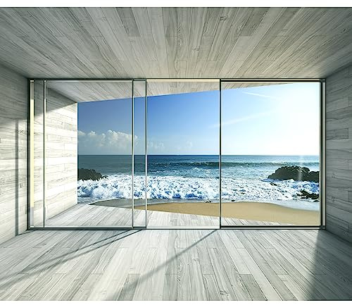 murando - Fototapete Premium-Vlies Meer Fenster 300x210 cm - Foto Tapete Schlafzimmer Wohnzimmer Moderne Vliestapete XXL Wandtapete Motivtapeten Bildtapete 3d Effekt Dekoration -Strand c-A-0084-a-c