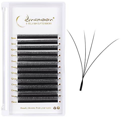 Lunamoon Volumen Wimpern 4D W Wimpern Extension(4D-0.07-C,8-15mm) | W Wimpernverlängerung,Premade Fans Eyelash Extension,Vorgefächerte Volumen Lash,Selbstfächernd Wimpern,Mattschwarz,Weich
