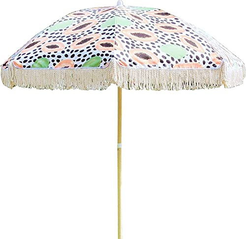 NEWCES Sonnenschirm Kippsonnenschirm Freizeit Hof Deko mit Quasten Druck Wind- und Regendicht for Outdoor Garten Balkon Hof Terrasse Strand 2m (Color : B, Size : 2m)