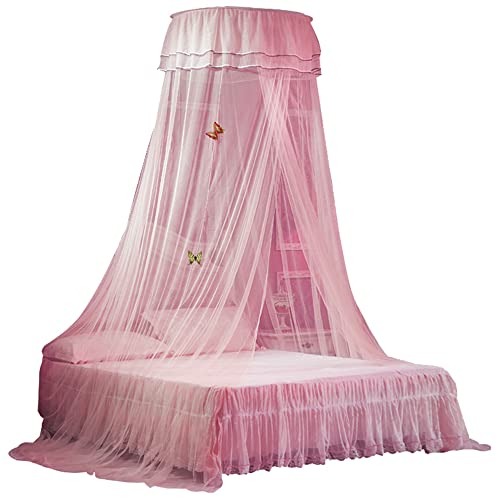 Moskitonetz Baldachin Betthimmel Baldachin Babybet Feinmaschiges Bettnetz Spitzenvorhang Prinzessinnenstil Schlafzimmerdekoration Einfache Installation (Rosa)