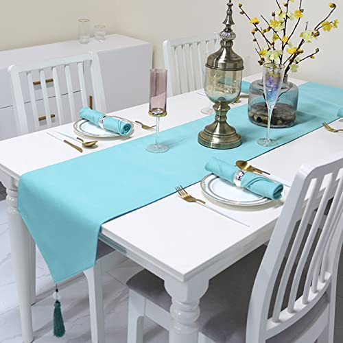 AMDXD Tischläufer Vintage Hochzeit, Einfarbig Baumwolle Polyester Tischläufer Waschbar, Tischband für Rustikale Boho Hochzeit Dekor Braut & Baby (See Blau, 35x200 cm)