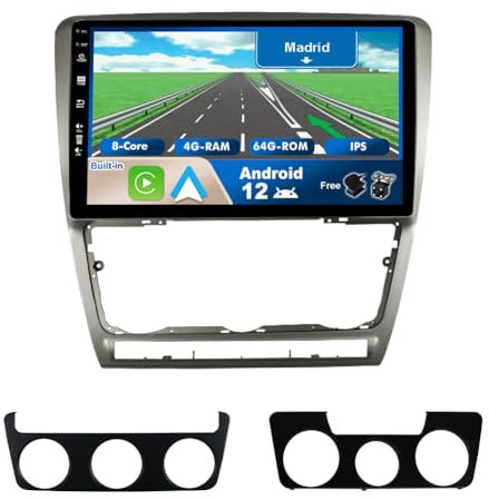 JOYX Android 12 IPS Autoradio Passt für SKODA Octavia (2007-2009) - 4G+64G - Eingebaut DSP/Carplay/Android Auto - LED Kamera + MIC - 10.1 Zoll 2 Din - Lenkradsteuerung WiFi DAB 360-Camera Fast-boot 4G