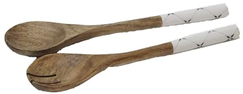 Chic Antique Luxus Salatbesteck mit Emaille Griffen Holz Salat Servierset Salatgarnitur Mangoholz versch. Designs 2er Set Salatlöffel (18207 Diamond)