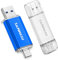 SANKESU 128GB USB Stick 3.0 USB C Flash-Laufwerke USB-A & Typ-C OTG Speicherstick, Dual Memory Sticks für PC/Tablet/Laptop/Typ C Handy(Silber/Blau)
