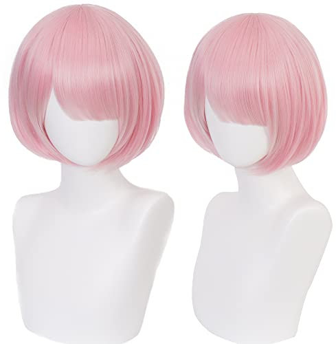 Pink Cosplay Perücke für Frauen kurz glatt mit Pony perfekt für Halloween Cosplay Anime Con