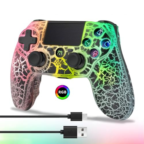 DYONDER Wireless Controller für PS4, Wireless Remote Gamepad with Unique Cracked Design/Dual Vibration/6-Axis Motion Sensor/Audio Function, Game Controller Widely Compatible with PS4/PC/iOS(Black