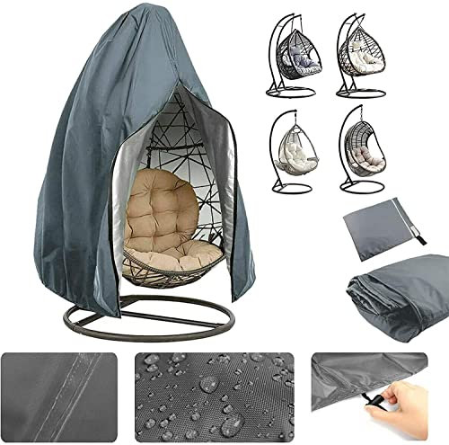 RMW Grey Hanging Egg Chair Cover Rattan Single Swing Seat Chair Cover For Garden Patio Outdoor Waterproof Anti-dust Furniture Cover 190CM X 115CM