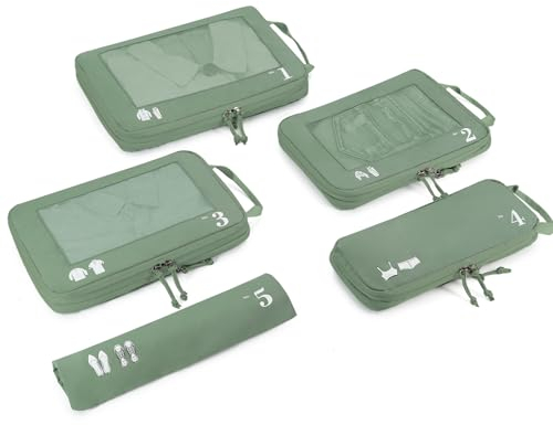 ECOHUB 5 Pezzi Organizer Valigia Compressione Salvaspazio Accessori Viaggio Utili Packing Cubes Set Organizzatore Viaggio Sacchetti Travel Essentials Kit Viaggio Aereo(Verde)
