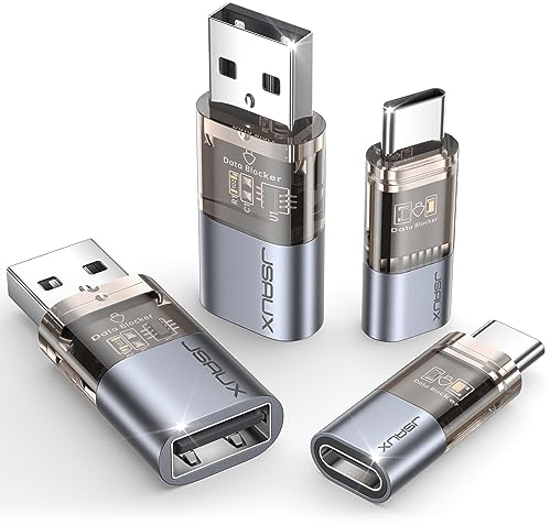 JSAUX Blocage de Données USB & Blocage de Données USB C (Pack de 4), Data Blocker Transparent Type A & Type C Uniquement pour la Recharge, Refus du Piratage, Recharge Sécurisée