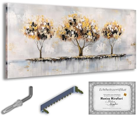 Monica Mirafiori I 100% HANDGEMALT I Gemälde Goldene Bäume I 140x70cm | Gemälde Handgemalt | Acrylgemälde | Sehr Großes Acrylbild I Moderne Kunst I Kunstbilder