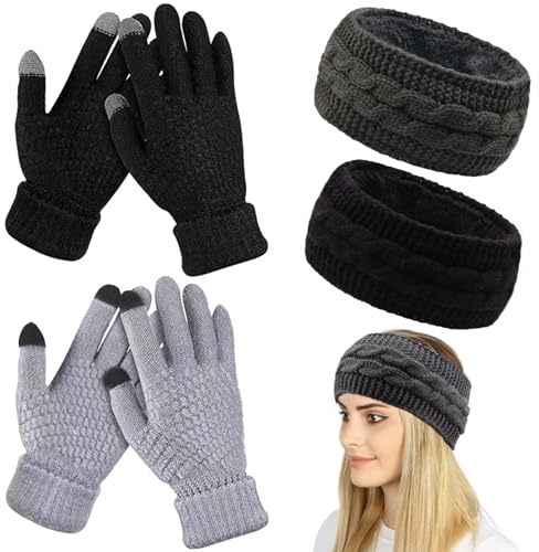 TYXHXTF 2 PCS Bandeau Cheveux Hiver Tricoté, Serre-Tête Cache-Oreilles pour Femme et Fille