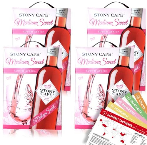 Stony Cape Medium Sweet Rosé, lieblich, Bag-in-Box, sortenreines Weinpaket + VINOX Winecards (4x3,0l)