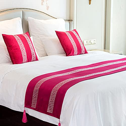 HLASMSPE Couvre-lit en velours rose avec pampilles géométriques et losanges, chemins de lit, écharpe, housse de protection pour lit, serviette de lit, tapis de truelle pour chambre d'hôtel, 45 x 240