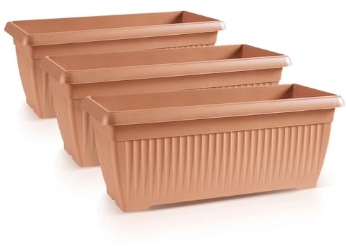 IMJ-Global Lot de 3 pots à fleurs rectangulaires sol TNT en plastique, 70 x 30 x 27,7 cm, pour intérieur extérieur, couleur terre cuite, volume 30 litres, design moderne