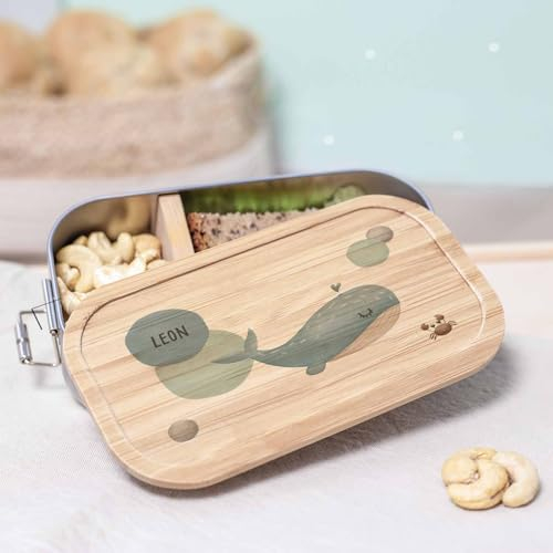 hellomini Personalisierte Brotdose für Kinder - Geschenk zur Einschulung - Lunchbox Geburtstagsgeschenk Junge & Mädchen, Brotdose zum Schulanfang (Wal, 750ml)