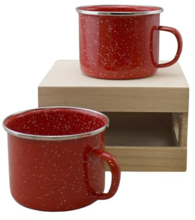 16oz Enamel Mugs 2-Pack - Versatile for Camping, Beach, Travel, Home, and Outdoor Use: Ideal for Hot/Cold Beverages, Soup, and More by Dependable Industries (Red)