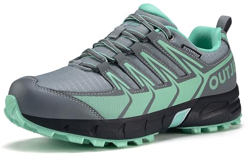 OUTJET Women's Waterproof Hiking Shoes Lightweight Green