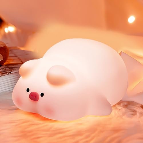 CECOMBINE Niedliche Schwein Nachtlichter, Silikon Nachtlicht Kinder Dimmbar mit Timer, Touch Nachttischlampe Kinder USB Aufladung Nachttischlampe Kinderzimmer Dekor Schlaflichter für Jungen Mädchen