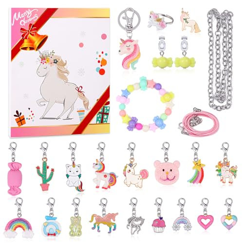 Koonafy Weihnachten Adventskalender Armband, 24 Tage Weihnachts Countdown Kalender, Füllung Weihnachtskalender Schmuck Basteln Geschenke Weihnachts Armband Herstellungsset Geschenk (Bunte Einhörner)