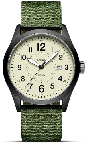 LN LENQIN Uhren Herren Herren Uhr Militär Uhr 30M wasserdichte Armbanduhrherren Analog Quarzuhr für Männer mit Datum Sportuhr Nylon Band Taktische Uhr