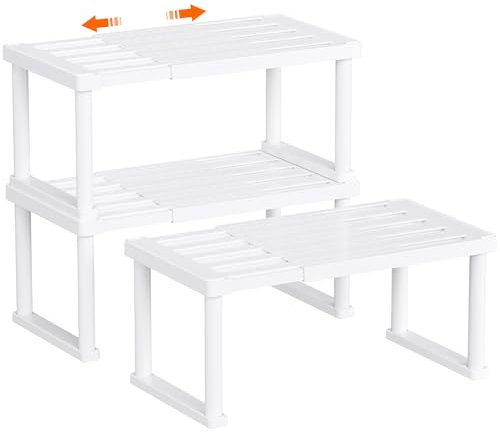 Lifewit Gewürzregal, 3er Set Küchen Organizer, Küchenregal, Schrank-Organizer, Erweiterbar, Standregal Mehrfunktional Küche Arbeitsplatte Regal Organizer für Küche, Arbeitsfläche, Schrank, Regal, Weiß