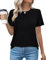 Gyabnw Blouses Tunic Tops Women Short Sleeve Cotton Crew Neck T-Shirts Casual Summer Wear Pleated Design Ladies Tops UK Black